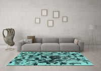 Machine Washable Abstract Turquoise Modern Rug, wshabs1072turq