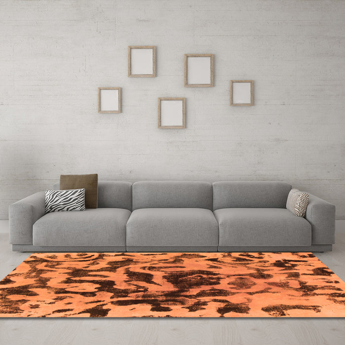 Machine Washable Abstract Orange Modern Area Rugs in a Living Room, wshabs1072org
