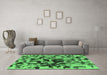 Machine Washable Abstract Emerald Green Modern Area Rugs in a Living Room,, wshabs1072emgrn