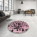 Round Machine Washable Abstract Cadillac Pink Rug in a Office, wshabs1072