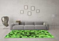 Machine Washable Abstract Green Modern Rug, wshabs1072grn