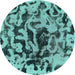 Round Abstract Turquoise Modern Rug, abs1072turq