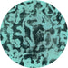 Round Machine Washable Abstract Turquoise Modern Area Rugs, wshabs1072turq