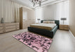 Square Abstract Pink Modern Rug in a Living Room, abs1072