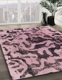Machine Washable Abstract Cadillac Pink Rug in a Family Room, wshabs1072