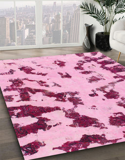 Machine Washable Abstract Pink Rug in a Family Room, wshabs1073