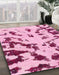 Round Abstract Pink Modern Rug in a Office, abs1073