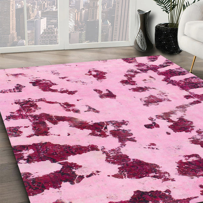 Round Abstract Pink Modern Rug in a Office, abs1073
