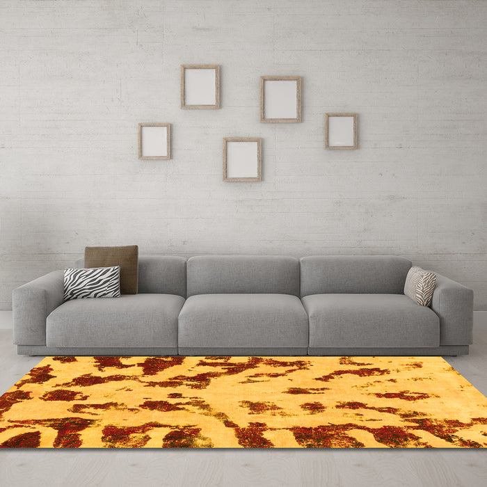 Machine Washable Abstract Yellow Modern Rug in a Living Room, wshabs1073yw