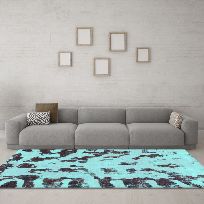 Machine Washable Abstract Turquoise Modern Area Rugs in a Living Room,, wshabs1073turq