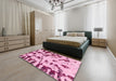 Square Abstract Pink Modern Rug in a Living Room, abs1073