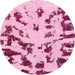 Round Machine Washable Abstract Pink Rug, wshabs1073