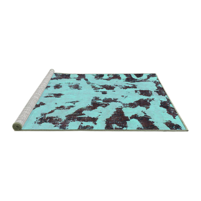 Sideview of Machine Washable Abstract Turquoise Modern Area Rugs, wshabs1073turq