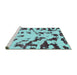 Sideview of Machine Washable Abstract Turquoise Modern Area Rugs, wshabs1073turq