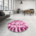 Round Machine Washable Abstract Pink Rug in a Office, wshabs1073