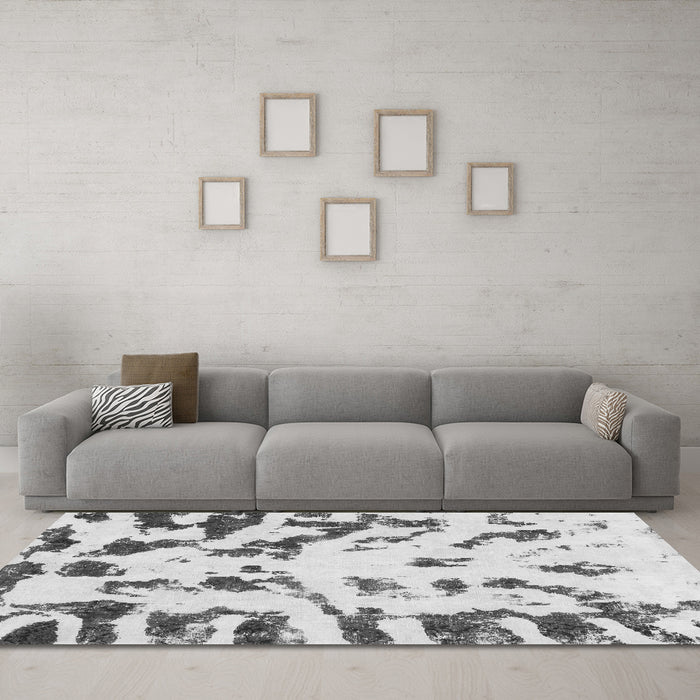 Machine Washable Abstract Gray Modern Rug in a Living Room,, wshabs1073gry