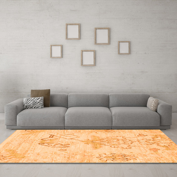 Machine Washable Abstract Orange Modern Area Rugs in a Living Room, wshabs1074org