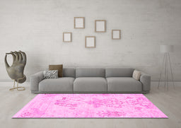 Machine Washable Abstract Pink Modern Rug in a Living Room, wshabs1074pnk