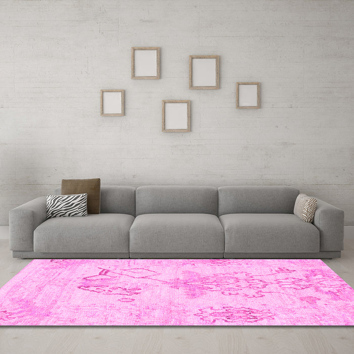 Machine Washable Abstract Pink Modern Rug in a Living Room, wshabs1074pnk