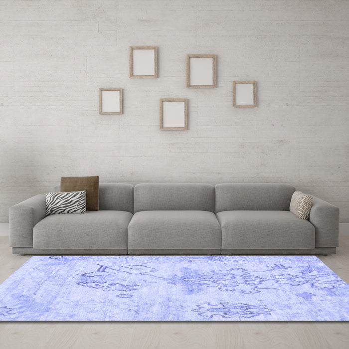 Machine Washable Abstract Blue Modern Rug in a Living Room, wshabs1074blu