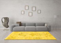 Machine Washable Abstract Yellow Modern Rug in a Living Room, wshabs1074yw