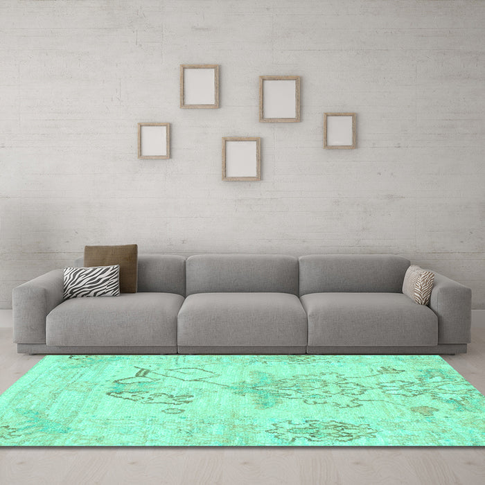 Machine Washable Abstract Turquoise Modern Area Rugs in a Living Room,, wshabs1074turq