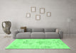 Machine Washable Abstract Emerald Green Modern Area Rugs in a Living Room,, wshabs1074emgrn