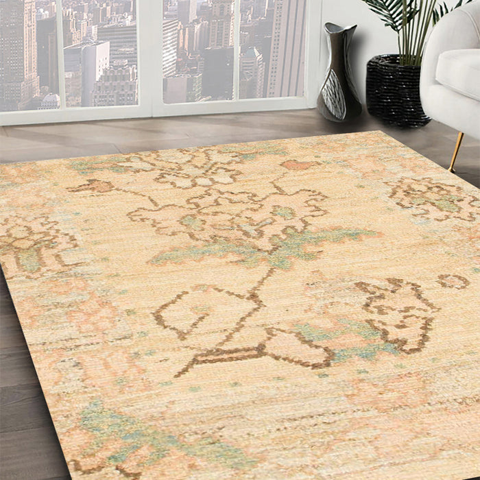 Machine Washable Abstract Brown Gold Rug in a Family Room, wshabs1074