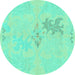 Round Abstract Turquoise Modern Rug, abs1075turq