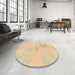 Round Machine Washable Abstract Brown Gold Rug in a Office, wshabs1075