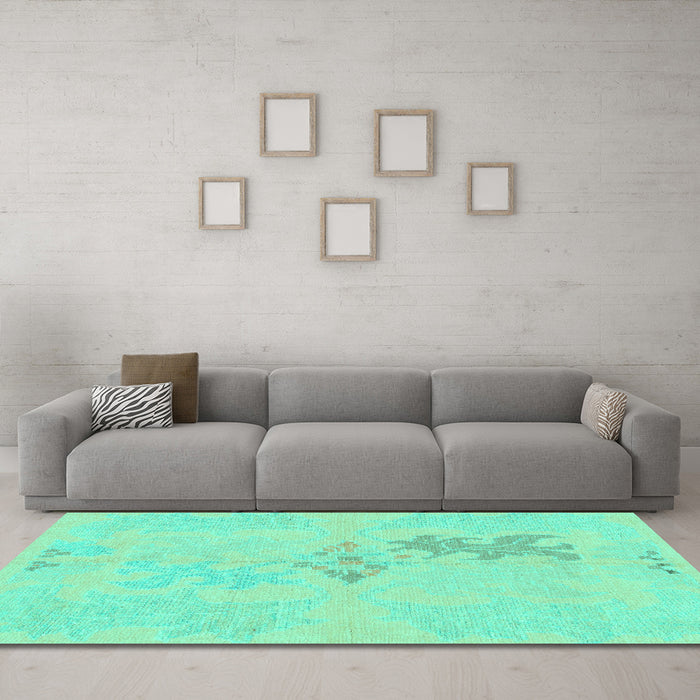 Machine Washable Abstract Turquoise Modern Area Rugs in a Living Room,, wshabs1075turq