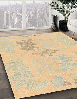 Abstract Brown Gold Modern Rug in Family Room, abs1075