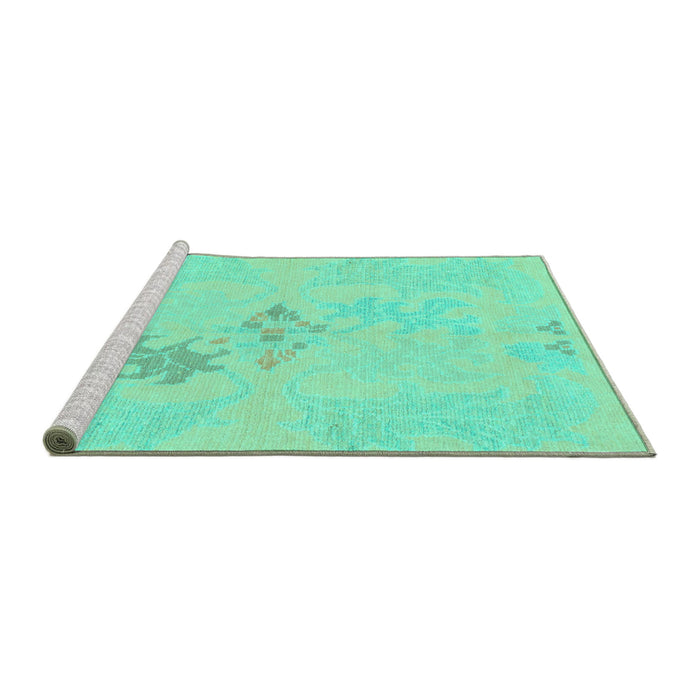 Sideview of Machine Washable Abstract Turquoise Modern Area Rugs, wshabs1075turq