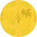 Round Machine Washable Abstract Yellow Modern Rug, wshabs1075yw