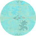 Round Machine Washable Abstract Light Blue Modern Rug, wshabs1075lblu