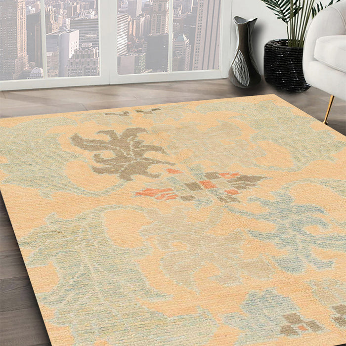 Machine Washable Abstract Brown Gold Rug in a Family Room, wshabs1075