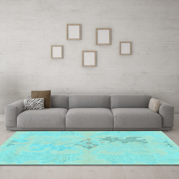 Machine Washable Abstract Light Blue Modern Rug in a Living Room, wshabs1075lblu