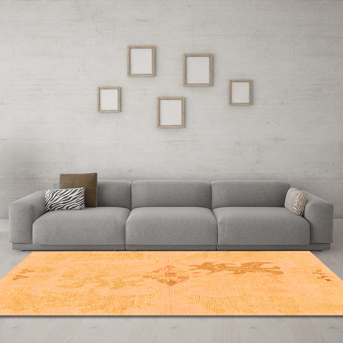 Machine Washable Abstract Orange Modern Area Rugs in a Living Room, wshabs1075org