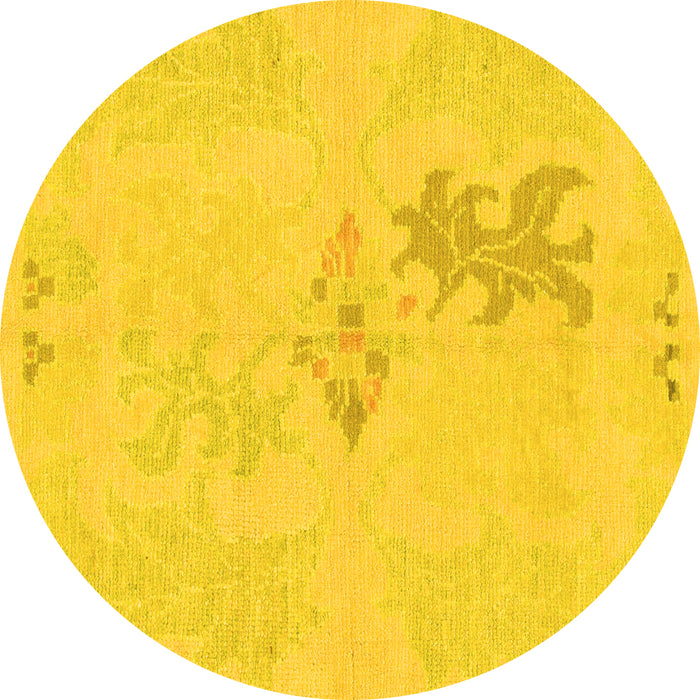 Round Abstract Yellow Modern Rug, abs1075yw