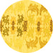 Round Machine Washable Abstract Yellow Modern Rug, wshabs1076yw