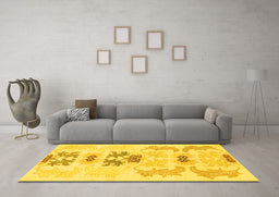 Machine Washable Abstract Yellow Modern Rug in a Living Room, wshabs1076yw