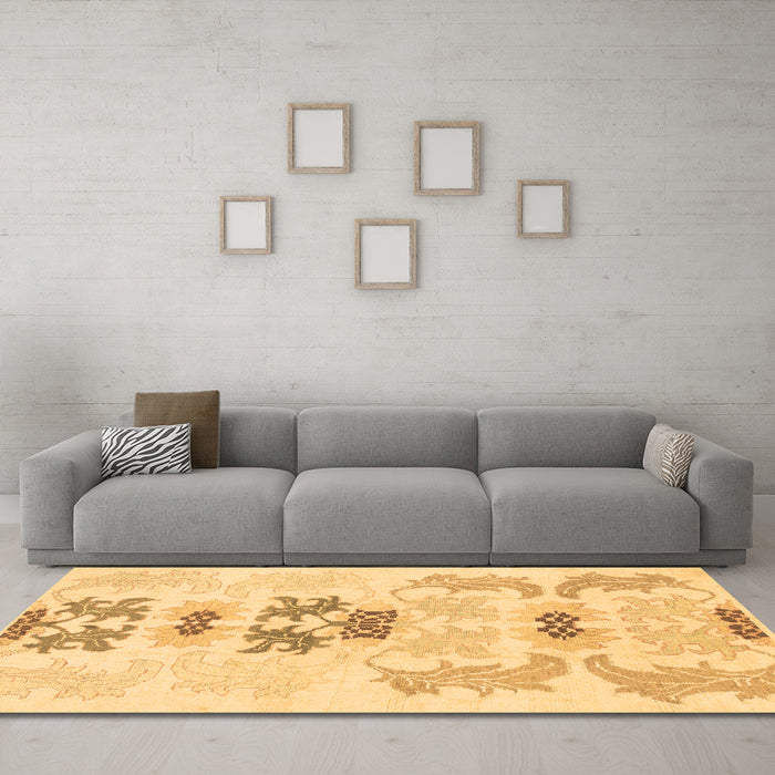 Machine Washable Abstract Brown Modern Rug in a Living Room,, wshabs1076brn