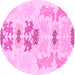 Round Machine Washable Abstract Pink Modern Rug, wshabs1076pnk