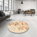 Round Machine Washable Abstract Khaki Gold Rug in a Office, wshabs1076