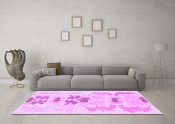 Machine Washable Abstract Purple Modern Area Rugs in a Living Room, wshabs1076pur
