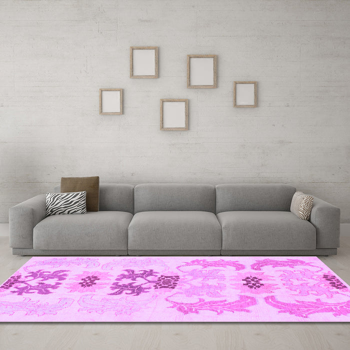 Machine Washable Abstract Purple Modern Area Rugs in a Living Room, wshabs1076pur