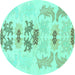 Round Machine Washable Abstract Turquoise Modern Area Rugs, wshabs1076turq