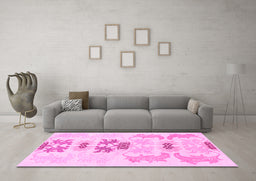 Machine Washable Abstract Pink Modern Rug in a Living Room, wshabs1076pnk