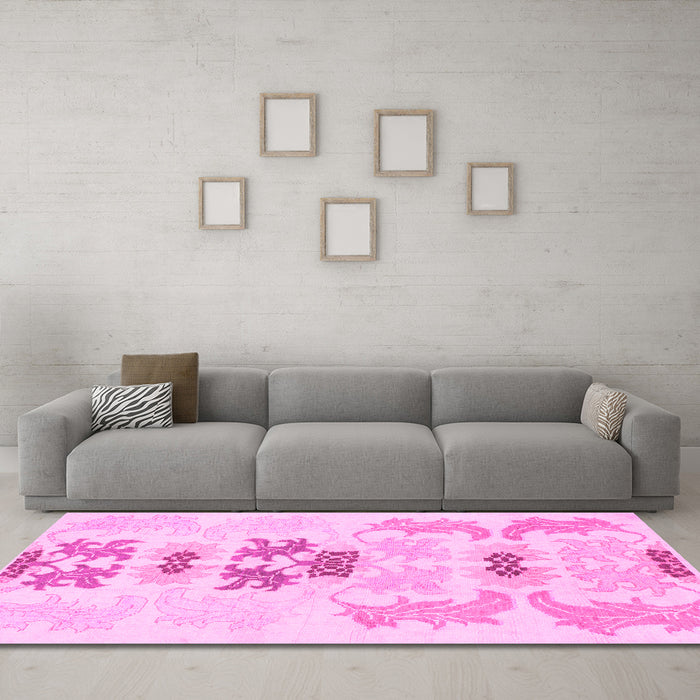 Machine Washable Abstract Pink Modern Rug in a Living Room, wshabs1076pnk