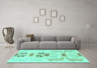 Machine Washable Abstract Turquoise Modern Rug, wshabs1076turq